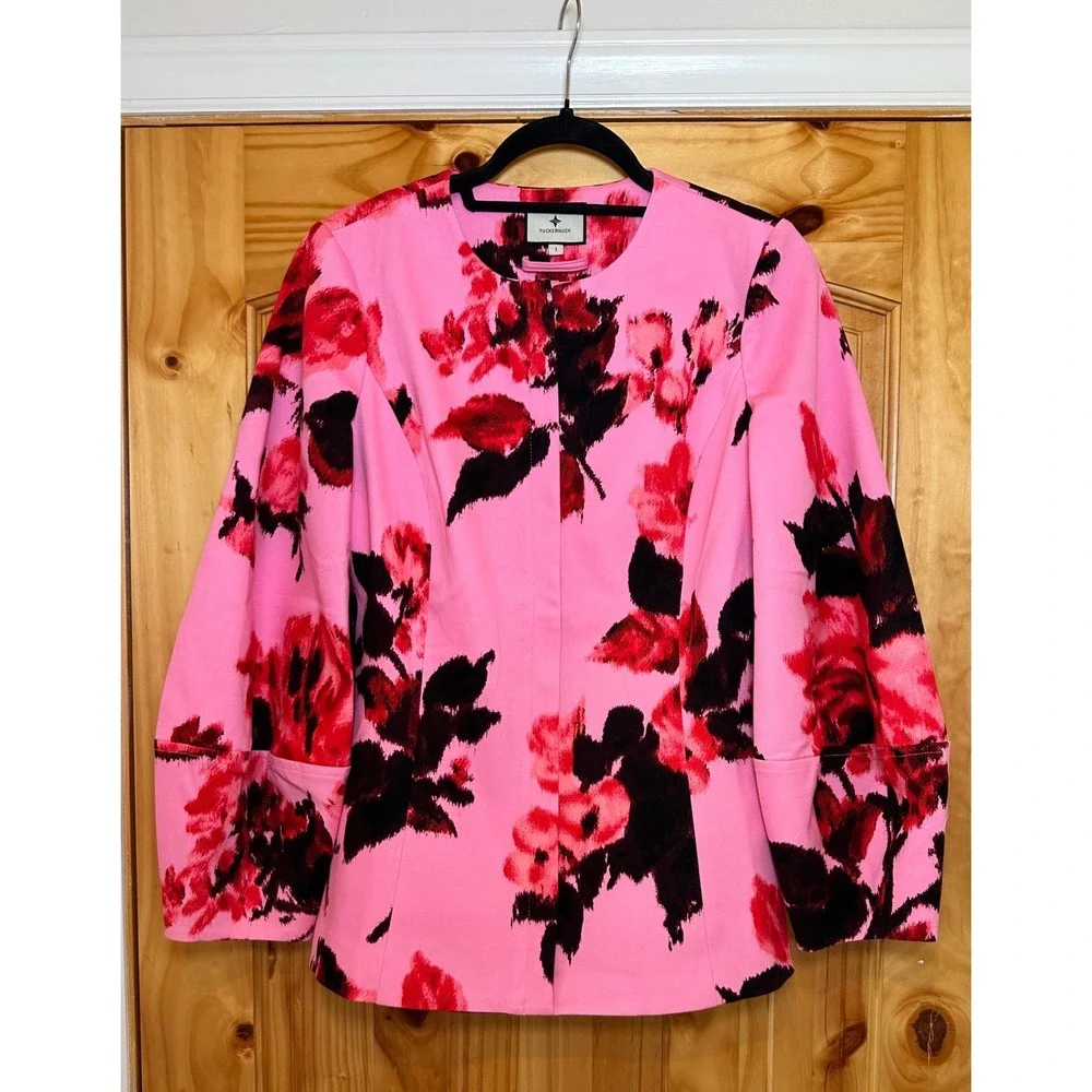 Tuckernuck Cerise Blossom Long Sleeve‎ Rhoda Tunic Top Pink Red Floral Belted 2